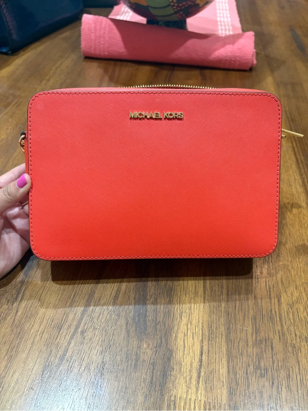 Michael Kors Orange-Red Saffiano Leather Crossbody Bag